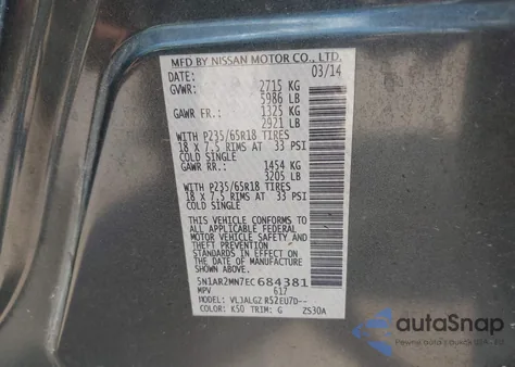 2014 Nissan Pathfinder Sl from USA, damaged, VIN 5N1AR2MN7EC684381